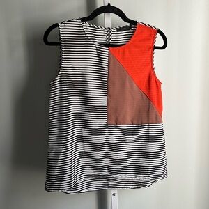THML Black White Orange Stripe Sleeveless Top
